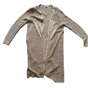 Cato Cardigan Women M Small Beige Geometric Open Front Long Sleeve Knit Casual